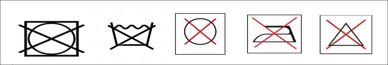 No lavar en seco. No se puede lavar en lavadora. Ni centrifugadora ni secadora. No planchar. No usar lejía ni otro blanqueador.